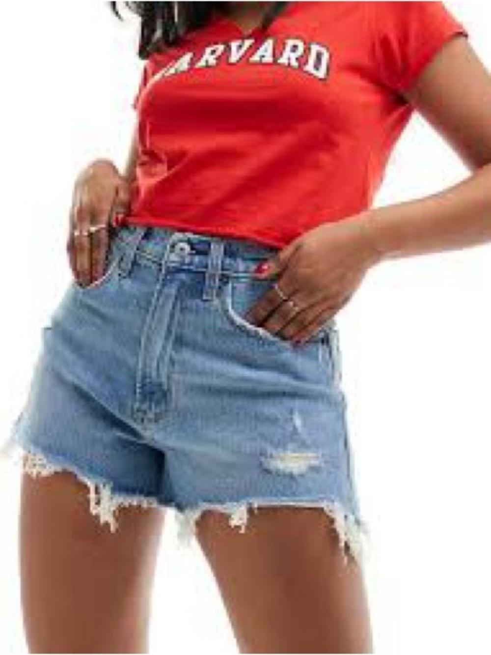 Abercrombie Women's Light Blue Distressed Denim Shorts - Classic Casual